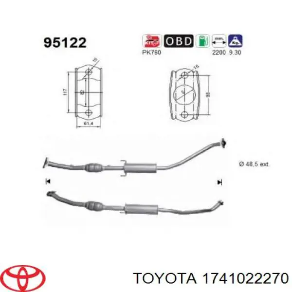 Compre 1741022270 Toyota Silenciador, parte dianteira