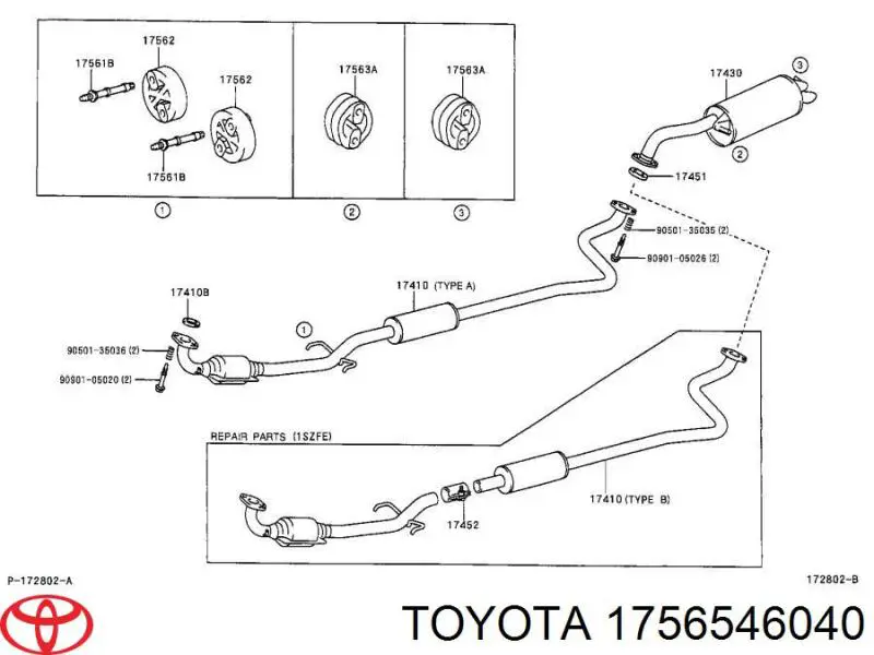 1756546040 Toyota Coxim de fixação do silenciador