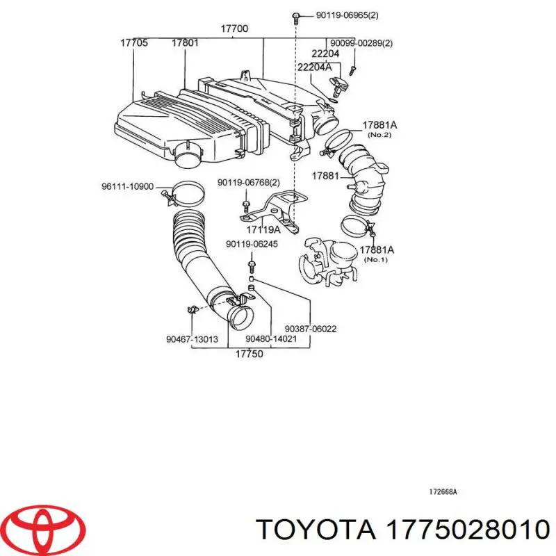Cano derivado de ar, entrada de filtro de ar Toyota 1775028010 preço, a partir de 100,54 USD