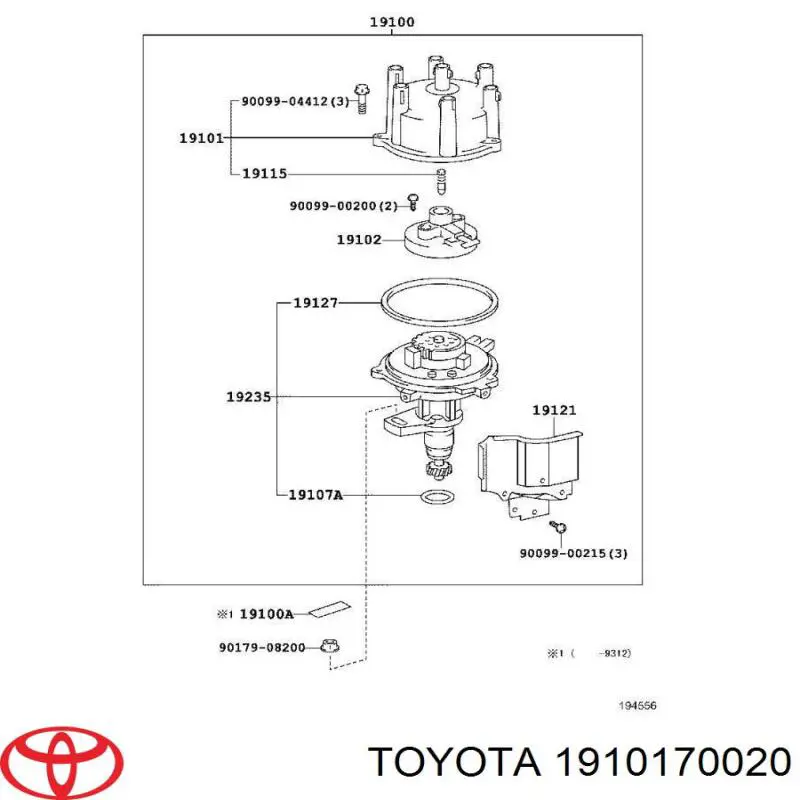 Tampa de distribuidor de ignição (distribuidor) 1910170020 Toyota