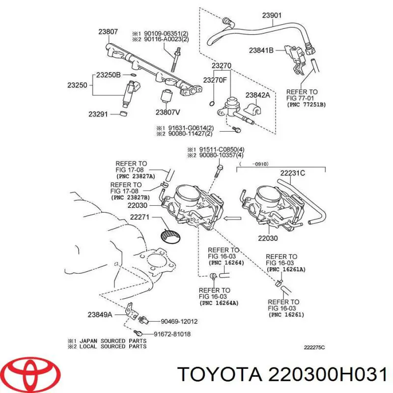 Válvula de borboleta montada Toyota 220300H030 preço, a partir de 87,89 USD