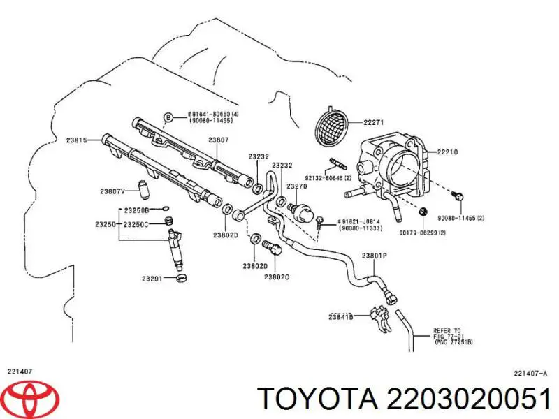 2203020051 Toyota Válvula de borboleta montada
