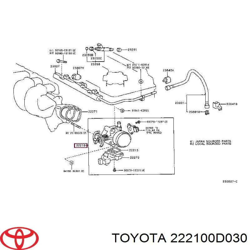 Válvula de borboleta montada Toyota 222100D020 preço, a partir de 1858,71 USD