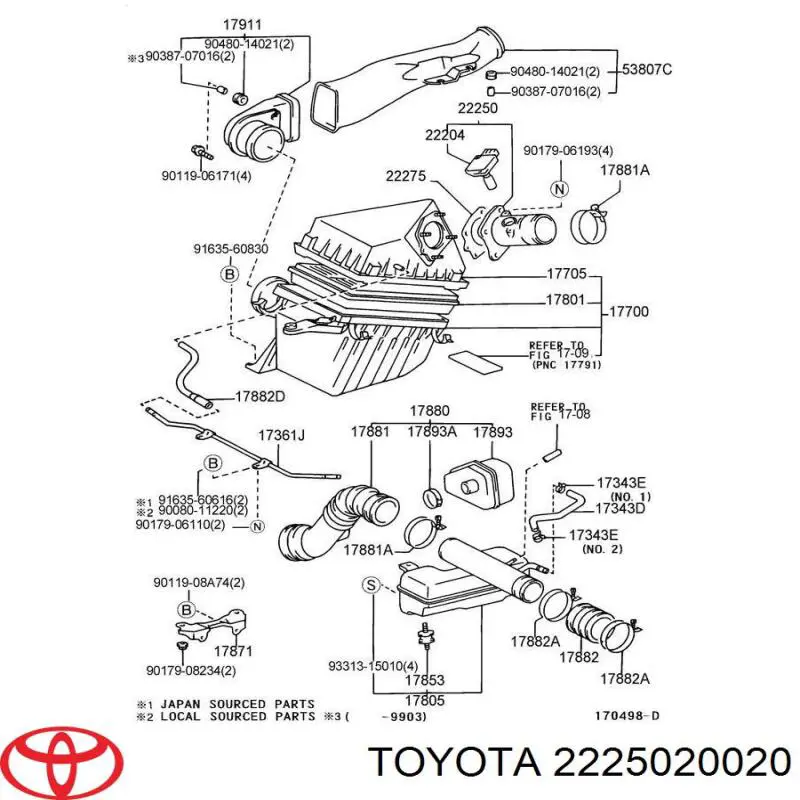 Sensor de fluxo (consumo) de ar, medidor de consumo M.A.F. - (Mass Airflow) Toyota 2225020020 preço, a partir de 1494,32 USD