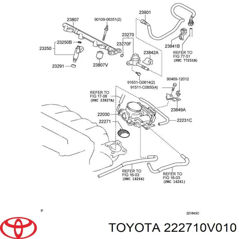 222710V010 Toyota Vedante da válvula de borboleta