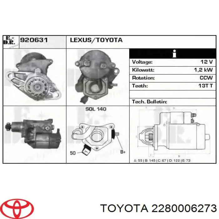 2280006273 Toyota Motor de arranco