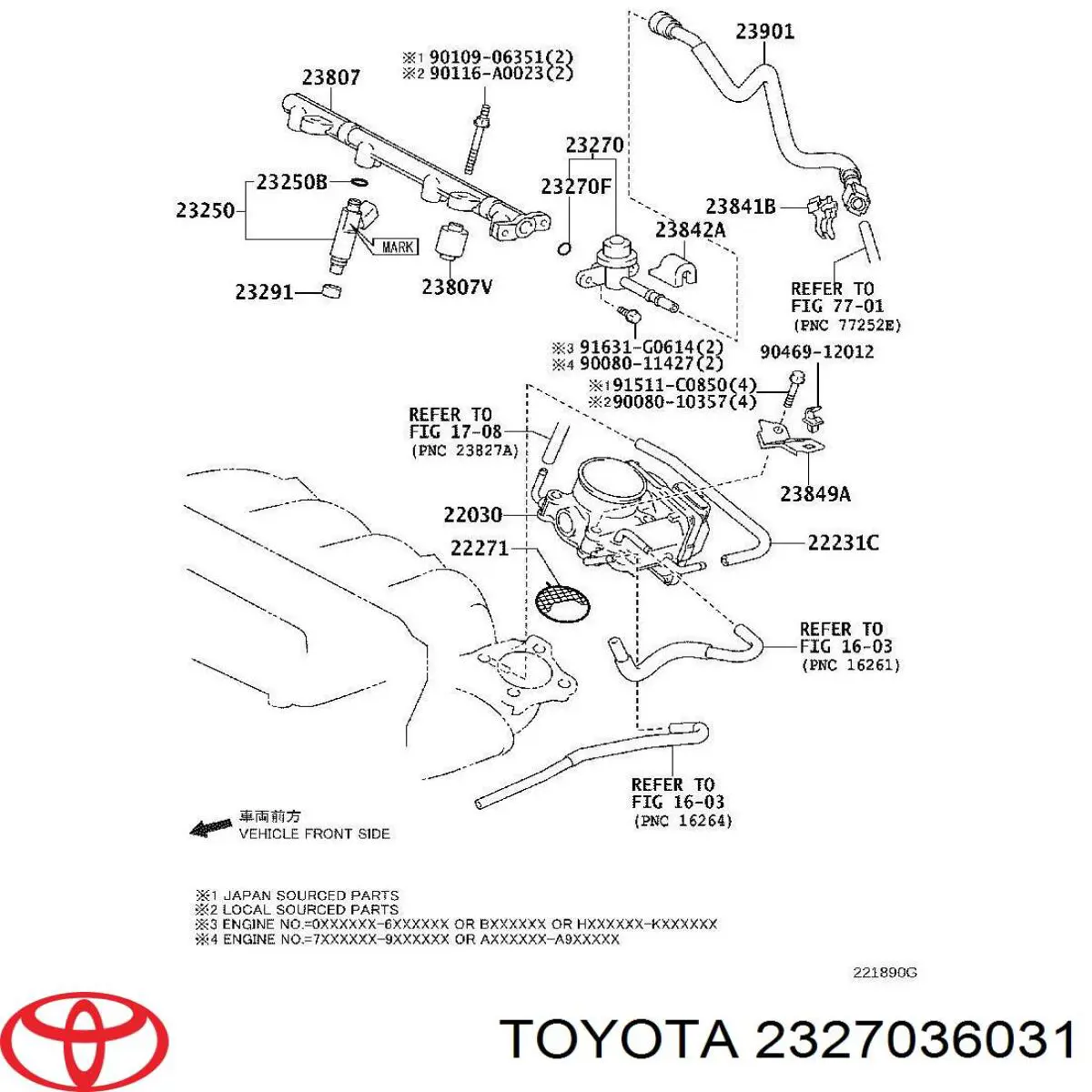 2327036031 Toyota Regulador de pressão de combustível na régua de injectores