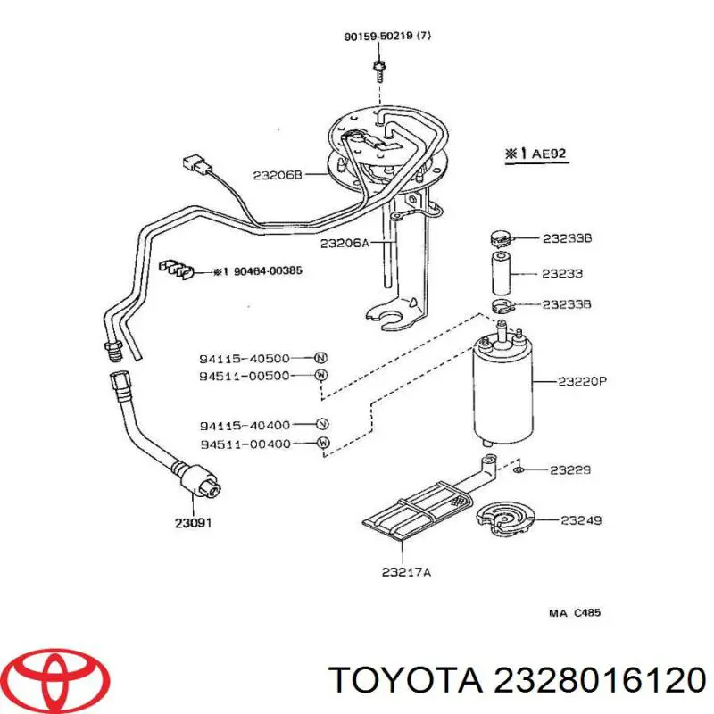 Regulador de pressão de combustível na régua de injectores Toyota Corolla  E9