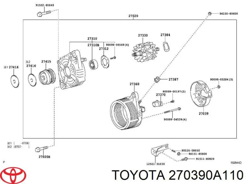 2703920130 Toyota Tampa traseira do gerador
