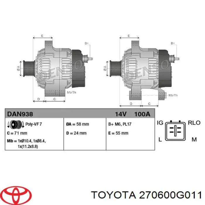 Gerador Toyota 270600G011 preço, a partir de 158,91 USD
