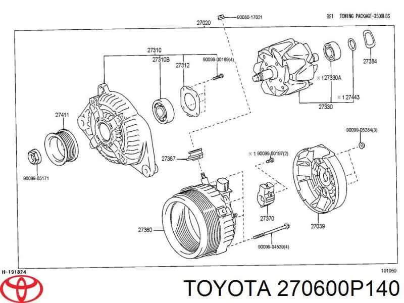 Gerador Toyota 270600P140 preço, a partir de 277,92 USD