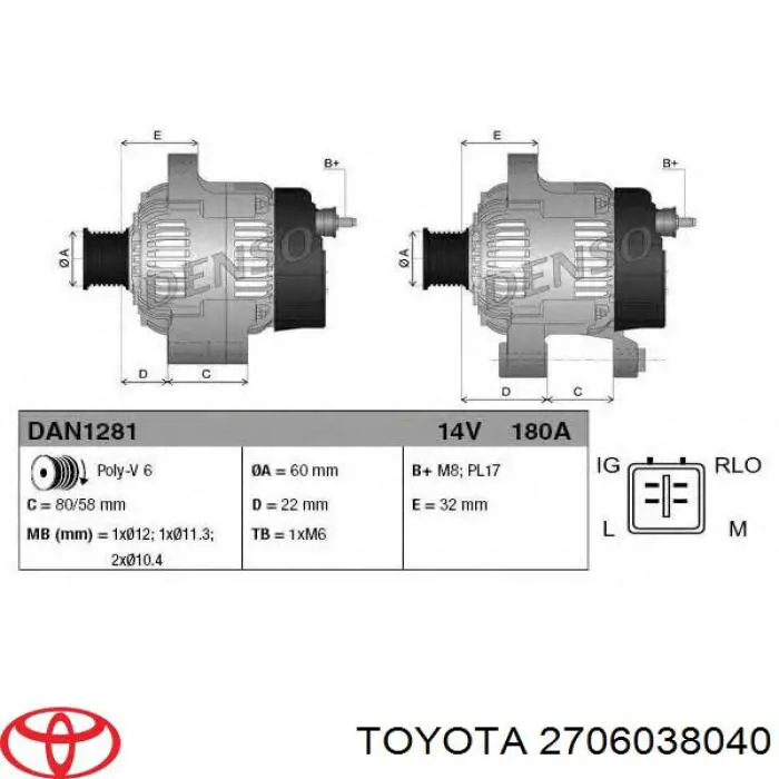 Gerador Toyota 2706038040 preço, a partir de 394,37 USD