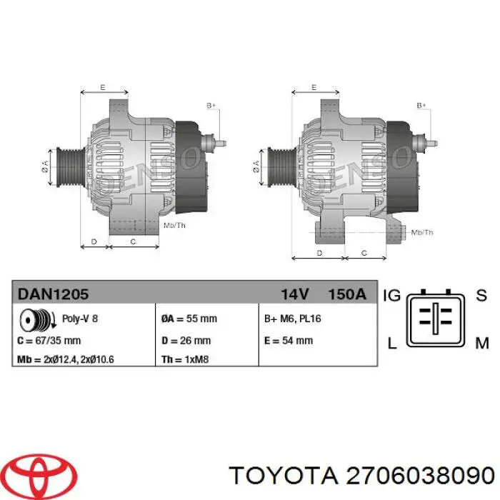 Gerador Toyota 2706038090 preço, a partir de 441,56 USD
