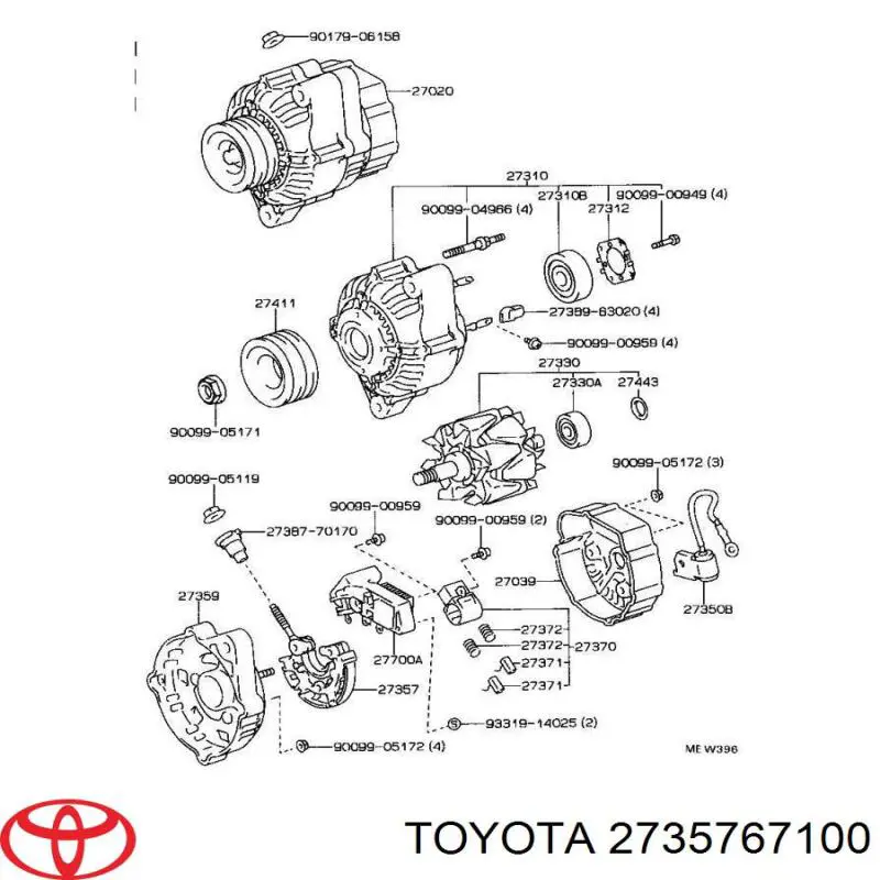 2735767100 Toyota Eixo de diodos do gerador