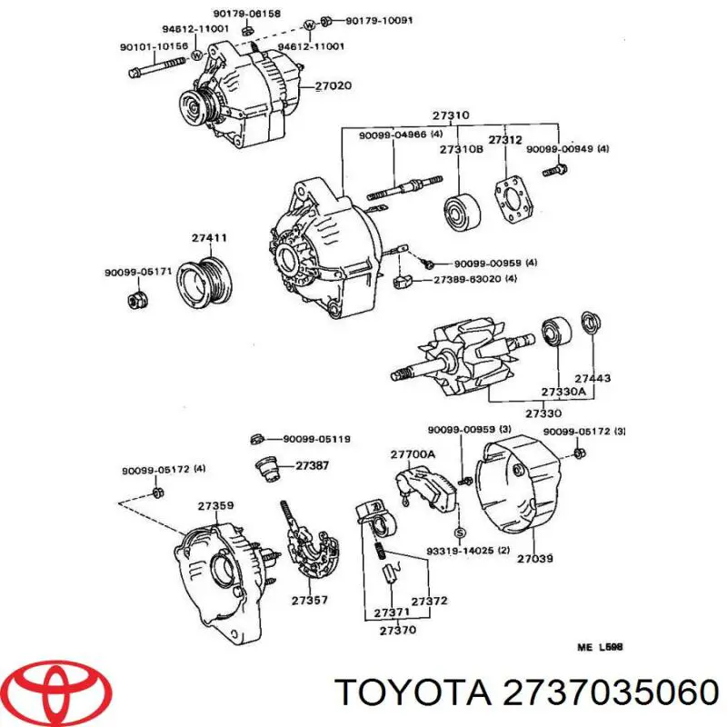 Compre 2737035060 Toyota Porta-escovas do gerador