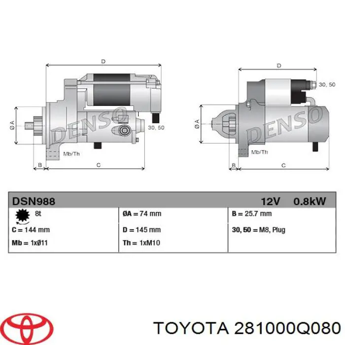 281000Q080 Toyota Motor de arranco