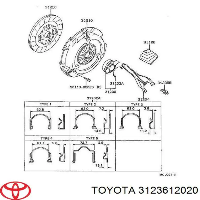 3123612020 Toyota Eixo de forquilha de embraiagem