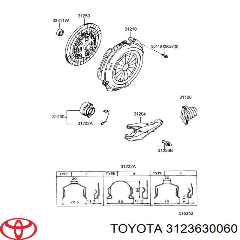 3123630060 Toyota Eixo de forquilha de embraiagem