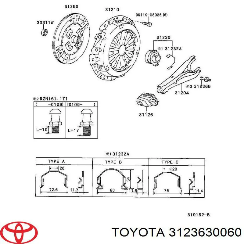 Eixo de forquilha de embraiagem Toyota 3123630060 preço, a partir de 15,61 USD