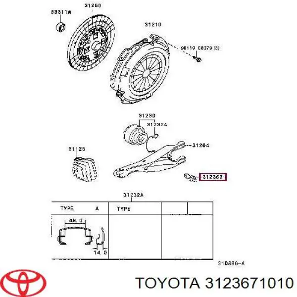 Eixo de forquilha de embraiagem Toyota 3123671010 preço, a partir de 44,74 USD