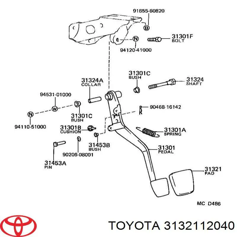 3132112040 Toyota Placa sobreposta de pedal de embraiagem