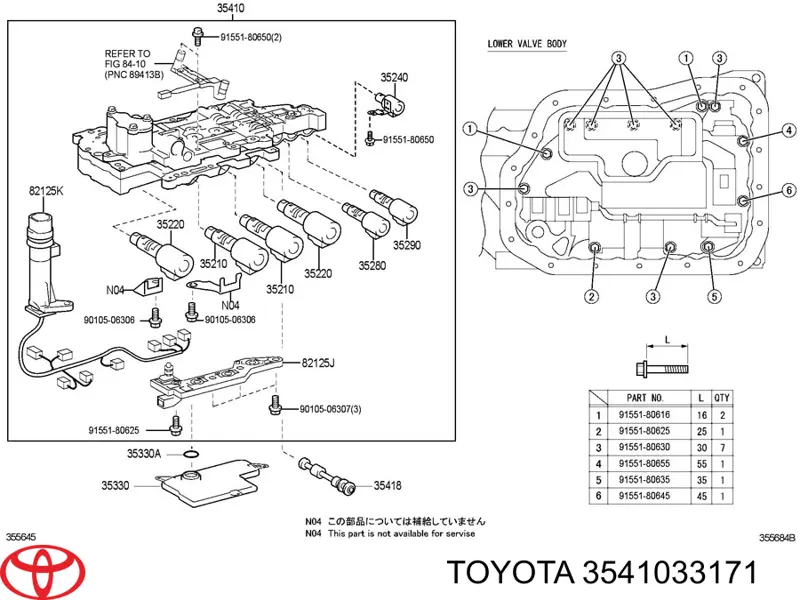 3541033171 Toyota Unidade de válvulas da Caixa Automática de Mudança