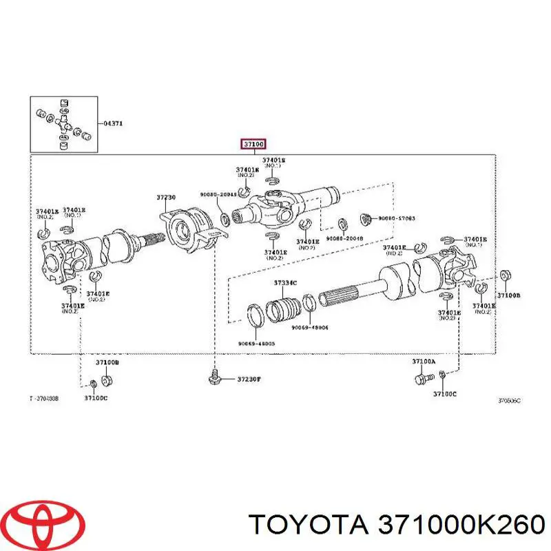 371000K260 Toyota Junta universal traseira montada