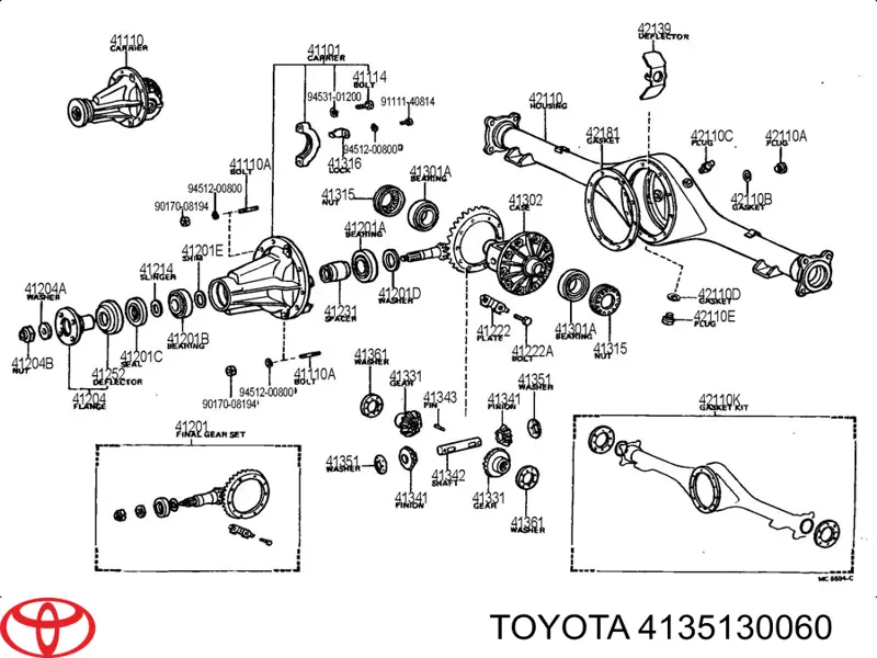 Compre 4135130060 Toyota Arruela de diferencial do eixo dianteiro