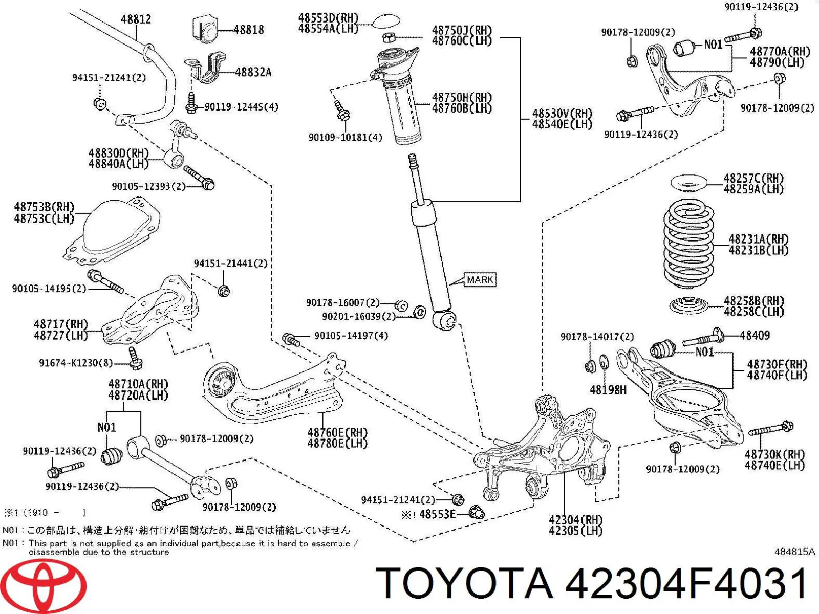 42304F4031 Toyota Pino moente (extremidade do eixo) traseiro direito
