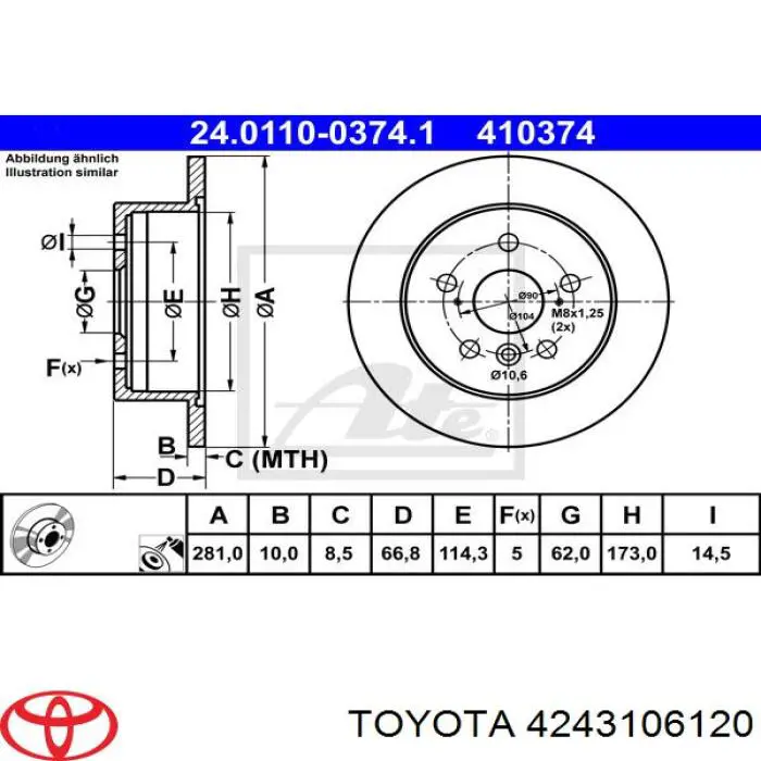 Disco do freio traseiro Toyota 4243106120 preço, a partir de 55,08 USD
