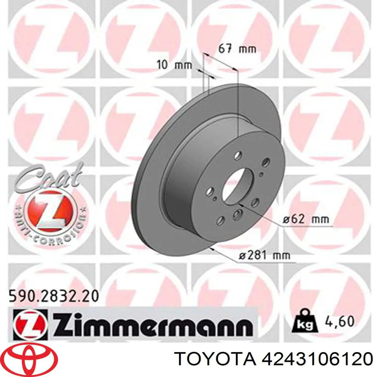 4243106120 Toyota Disco do freio traseiro