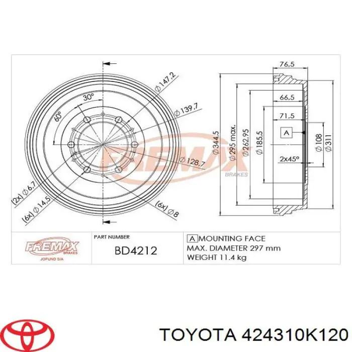 Compre 424310K120 Toyota Tambor do freio traseiro