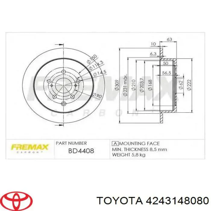 Disco do freio traseiro Toyota 4243148080 preço, a partir de 65,50 USD