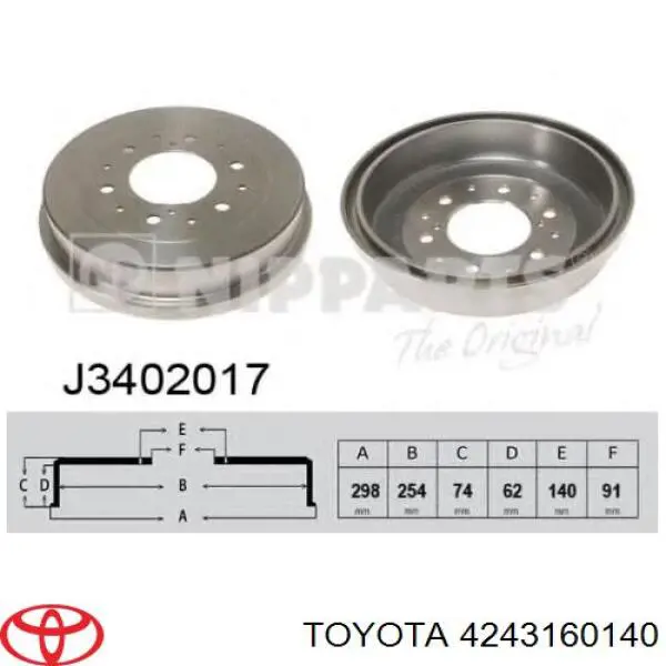 Tambor do freio traseiro Toyota 4243160140 preço, a partir de 65,81 USD