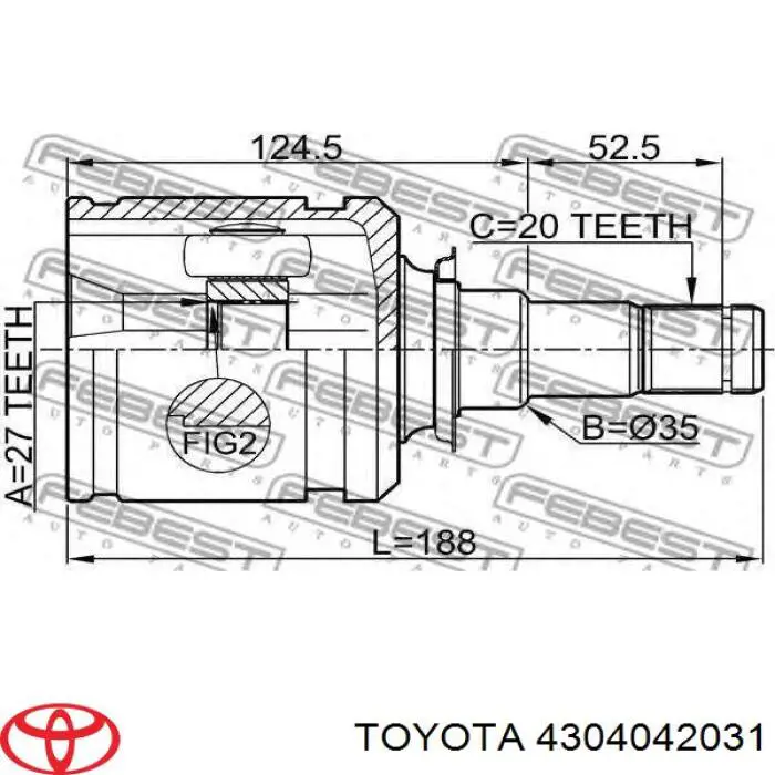 Junta homocinética interna dianteira esquerda Toyota 4304042031 preço, a partir de 68,10 USD