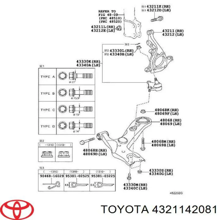 Pino moente (extremidade do eixo) dianteiro direito Toyota 4321142081 preço, a partir de 124,29 USD