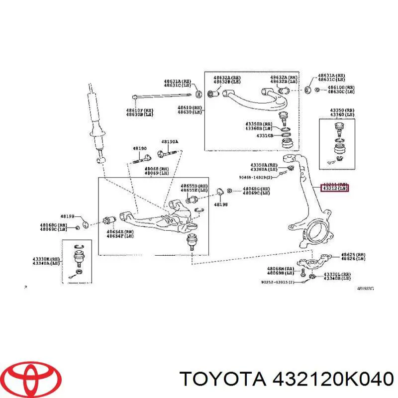 432120K040 Toyota Pino moente (extremidade do eixo) dianteiro esquerdo