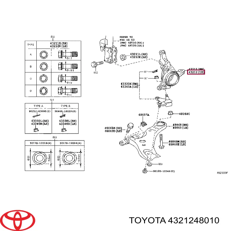 Pino moente (extremidade do eixo) dianteiro esquerdo Toyota 4321248010 preço, a partir de 163,10 USD