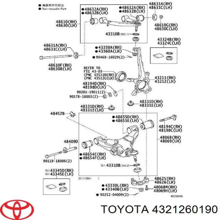 Pino moente (extremidade do eixo) dianteiro esquerdo Toyota 4321260190 preço, a partir de 181,13 USD
