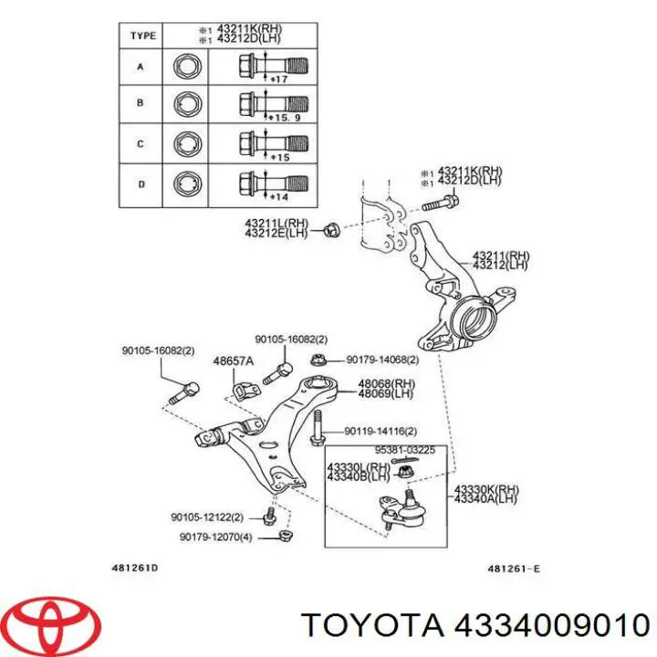 Suporte de esfera inferior esquerdo Toyota 4334009010 preço, a partir de 30,84 USD