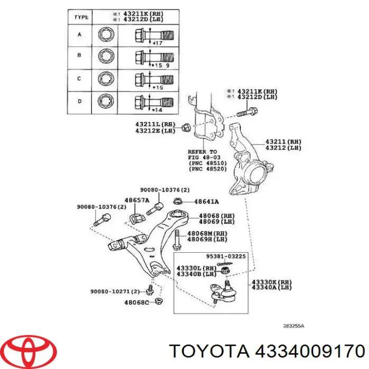 Suporte de esfera inferior esquerdo Toyota 4334009170 preço, a partir de 35,90 USD