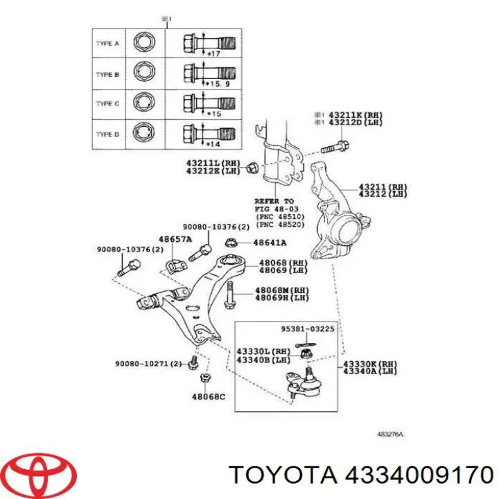 Compre 4334009170 Toyota Suporte de esfera inferior esquerdo