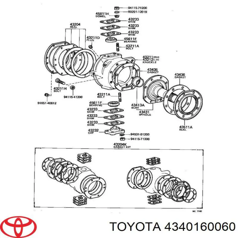 4340160060 Toyota Pino moente (extremidade do eixo) dianteiro