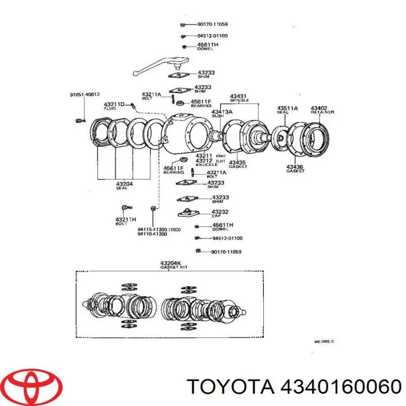 Pino moente (extremidade do eixo) dianteiro Toyota 4340160060 preço, a partir de 582,82 USD