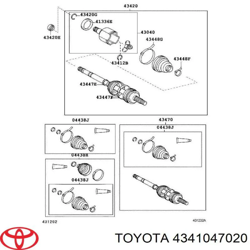 Semieixo (acionador) dianteiro direito Toyota 4341047020 preço, a partir de 149,72 USD
