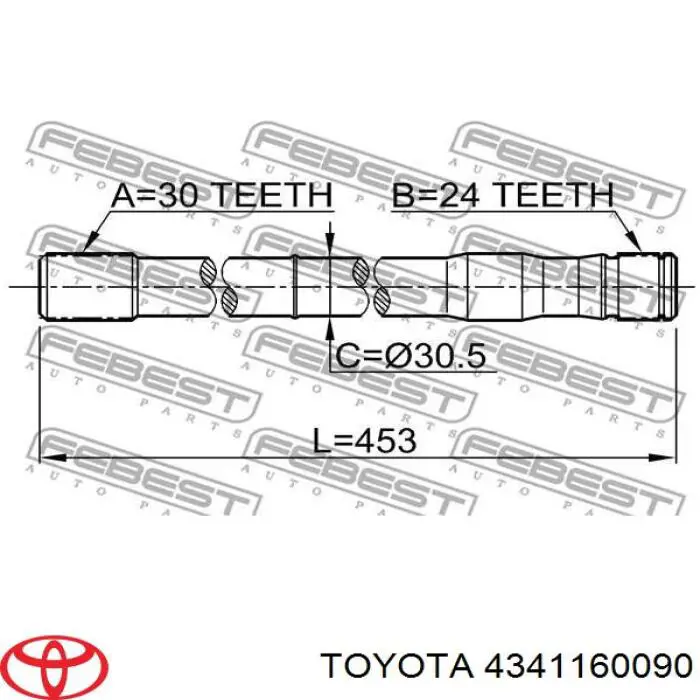 Veio de acionamento do semieixo intermédio Toyota 4341160090 preço, a partir de 55,19 USD