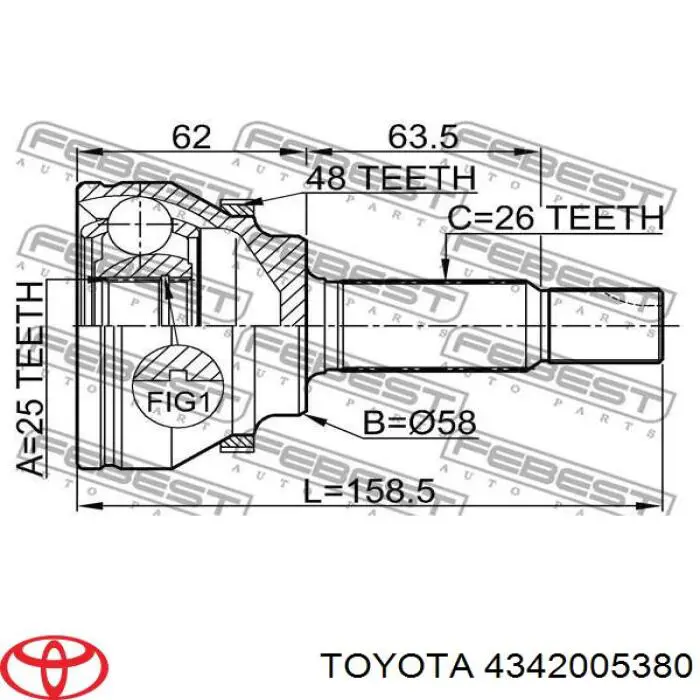 4342005380 Toyota Semieixo (acionador) dianteiro esquerdo