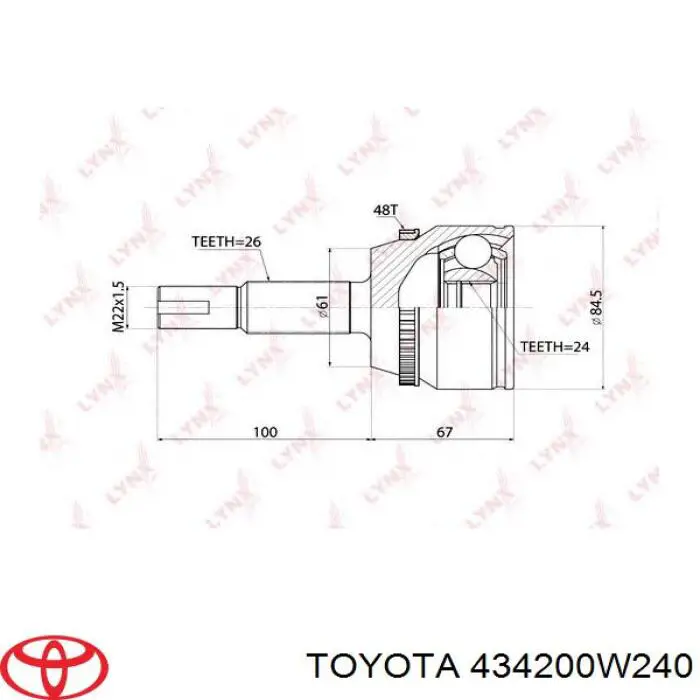 Semieixo (acionador) dianteiro esquerdo Toyota 434200W240 preço, a partir de 229,31 USD