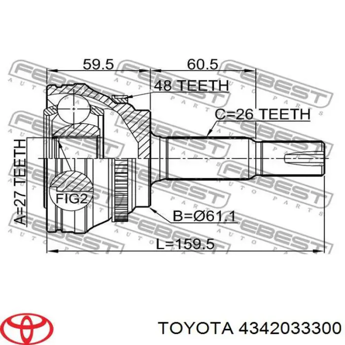 Semieixo (acionador) dianteiro esquerdo Toyota 4342033300 preço, a partir de 171,44 USD