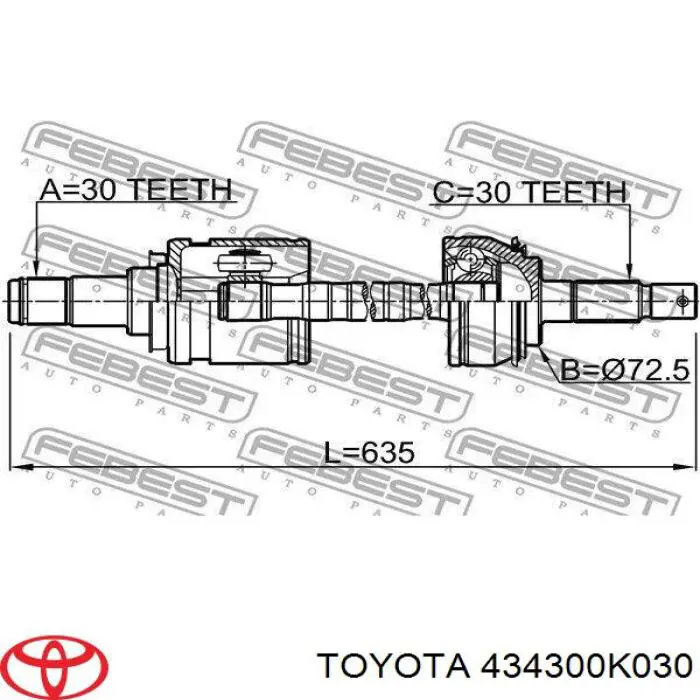 Semieixo (acionador) dianteiro Toyota 434300K030 preço, a partir de 134,43 USD